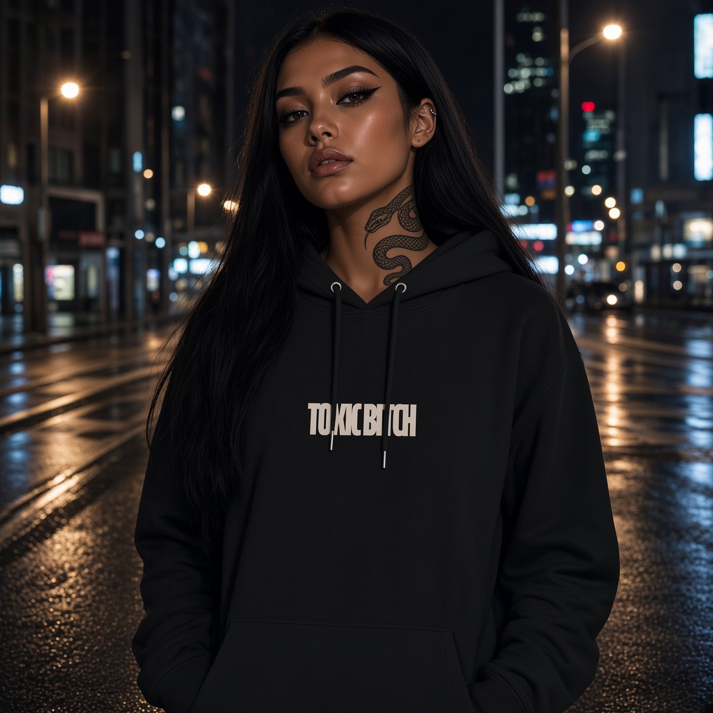 TOXIC BITCH · Hoodie schwarz · vorne · am Model